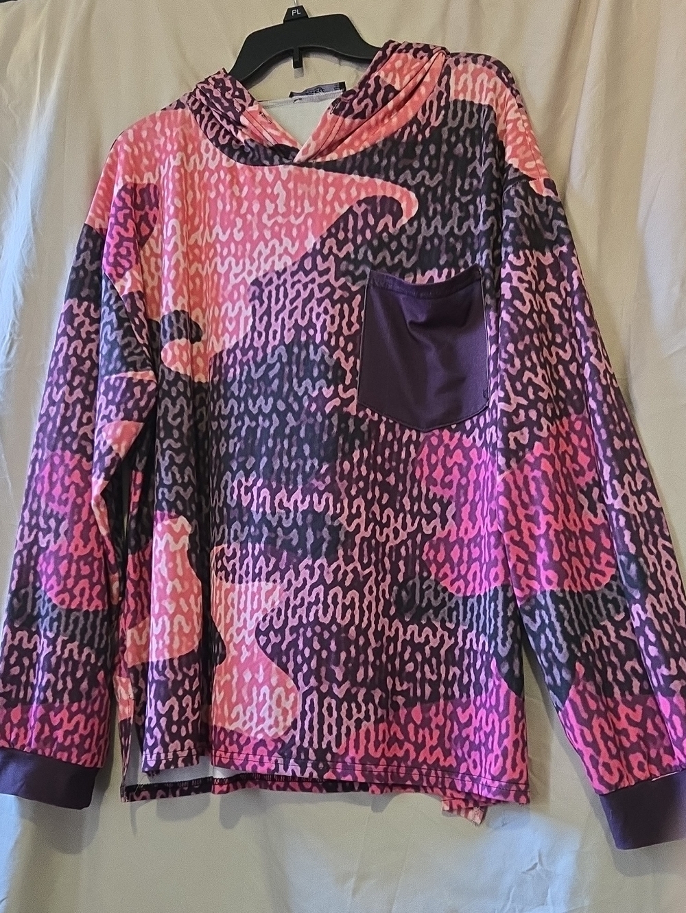 Women's Hooded Pullover Lightweight Hoodie in Pink & Purple Abstract Print
